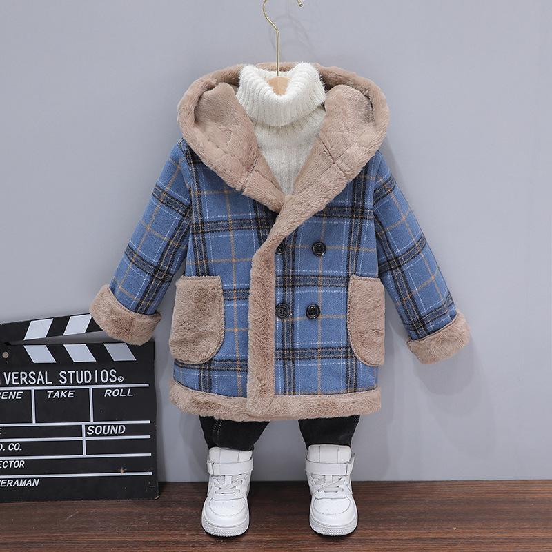 

Шерстяное пальто в клетку средней длины для мальчиков с бархатной подкладкой - Коллекция Осень/Зима 2025 130cm