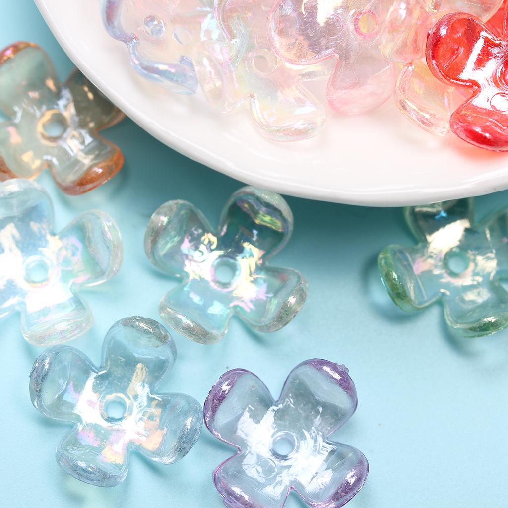 Home Four Petal Receptacle For Jewelry Making Charms Supplies AB Color Flower Beads 17x6mm Necklace 60pcs Spacer Beads Bracelets