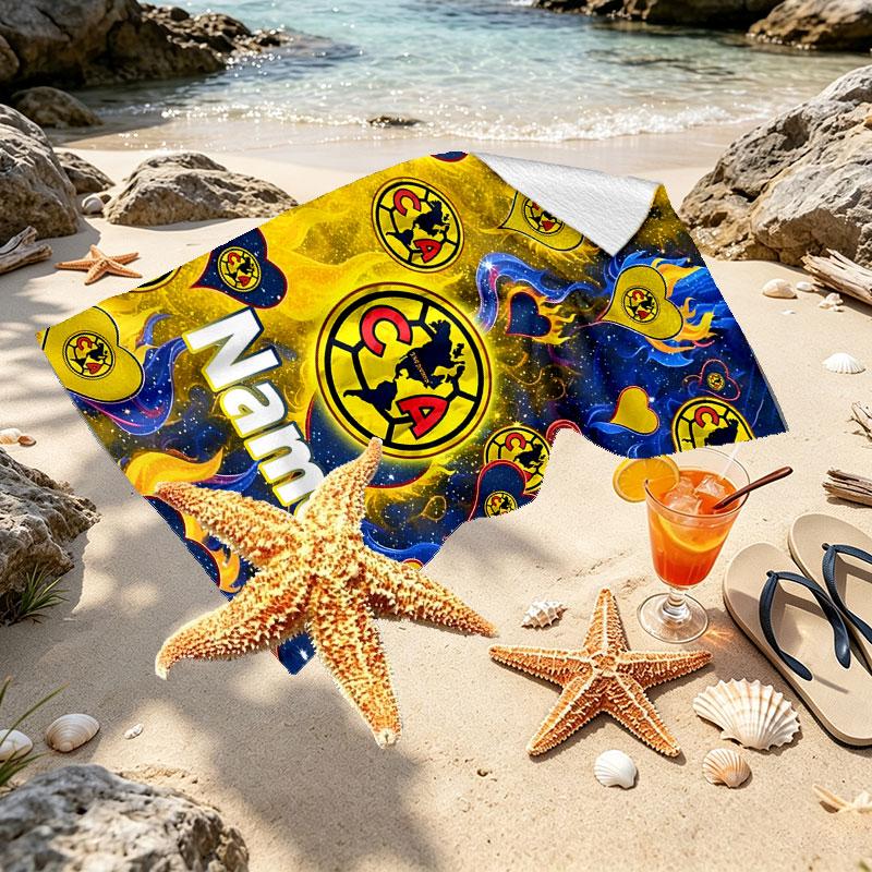 Custom Name Personalized Club America Print Beach Towel, for Trip Camping Beach Party Home Decor, Birthday Gift for Family & Friends