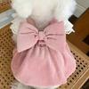 Kitty & Puppy Print Autumn/Winter Sweeheart Ruffled Cap Sleeve Corduroy Princess Dress With Leash Clasp