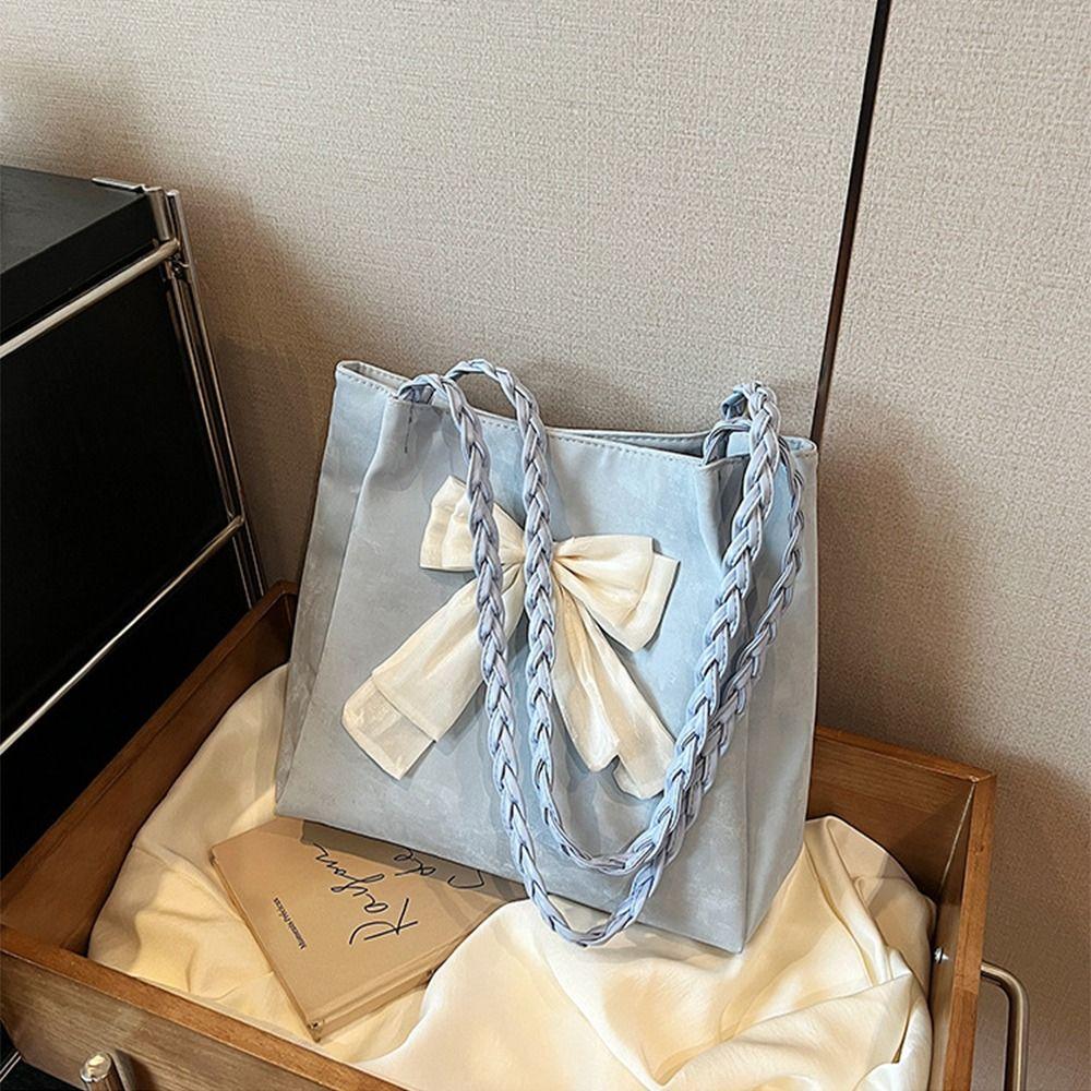 Сумка-тоут из искусственной кожи с бантом большая вместимость сумка под мышку с бантом модные сумки под мышку с бантом женская синий 716₽