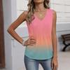 Women's Fashionable Sleeveless Vest With Pleats, V-neck, Tie- Gradient Color, Loose Fit, Flowy Summer Top