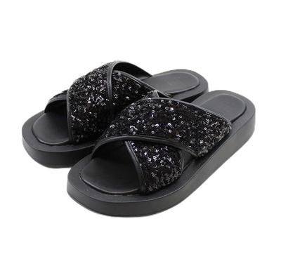Vivian Women's Platform Sandals, Mules, Flats, V42502SM, Black, Size L (24.0-24.5)