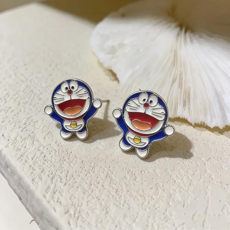 Beixi S999 Silver Needle Doraemon Cat Ear Studs - Cute Anime Earrings for Students