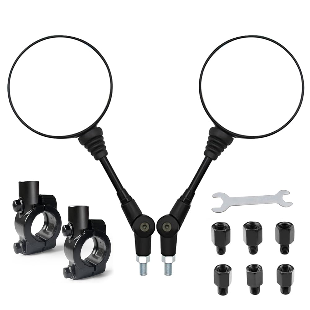 

EMLIAUMU Off-Road Mirror, Motorcycle Mirror, Universal Round, Foldable, 0.4 inch (10 mm) Positive Screws,