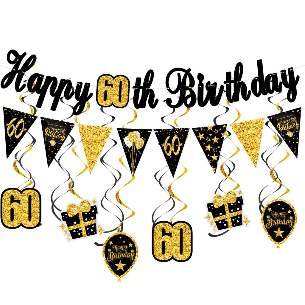 30th 40th 50th 60th Birthday Decorations Number Balloons Birthday Hanging Banner Flags for Adult 30th Anniversary Supplies