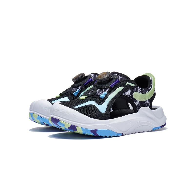 Li Ning Cyber Fluid Comfortable Shock Absorbing Durable Rebound Kids Sandals Kids sandals Black Green YKUT004-3