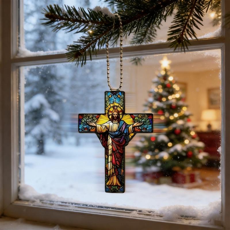 Acrylic Crosses Christian Christmas Ornament Christmas Tree Ornament Bag Charm Pendant Unique Religious Gift for Womens