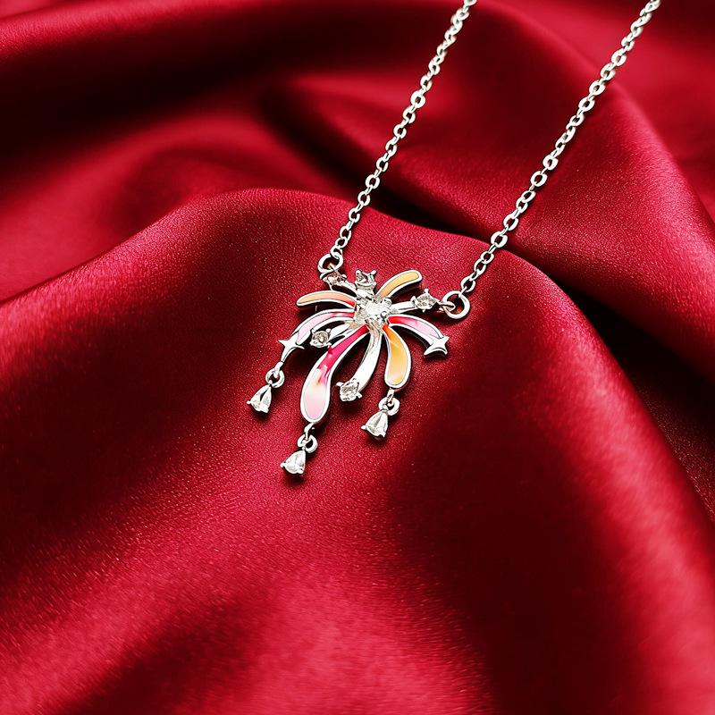 

Sterling Silver Fireworks Coconut Tree Enamel Pendant Necklace for Women – Luxurious Clavicle Chain Fashion. Thickened White Copper Plating
