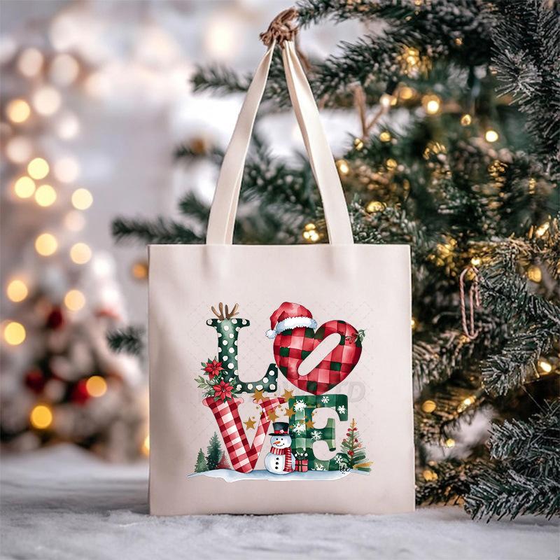 Christmas Christmas Printed Canvas Bag Large Capacity Casual Trend Student Shoulder Bag Tote Bag