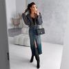 High Waist Washed Denim Slit Skirt - Slim Fit, Mid-length Retro Style for Women
