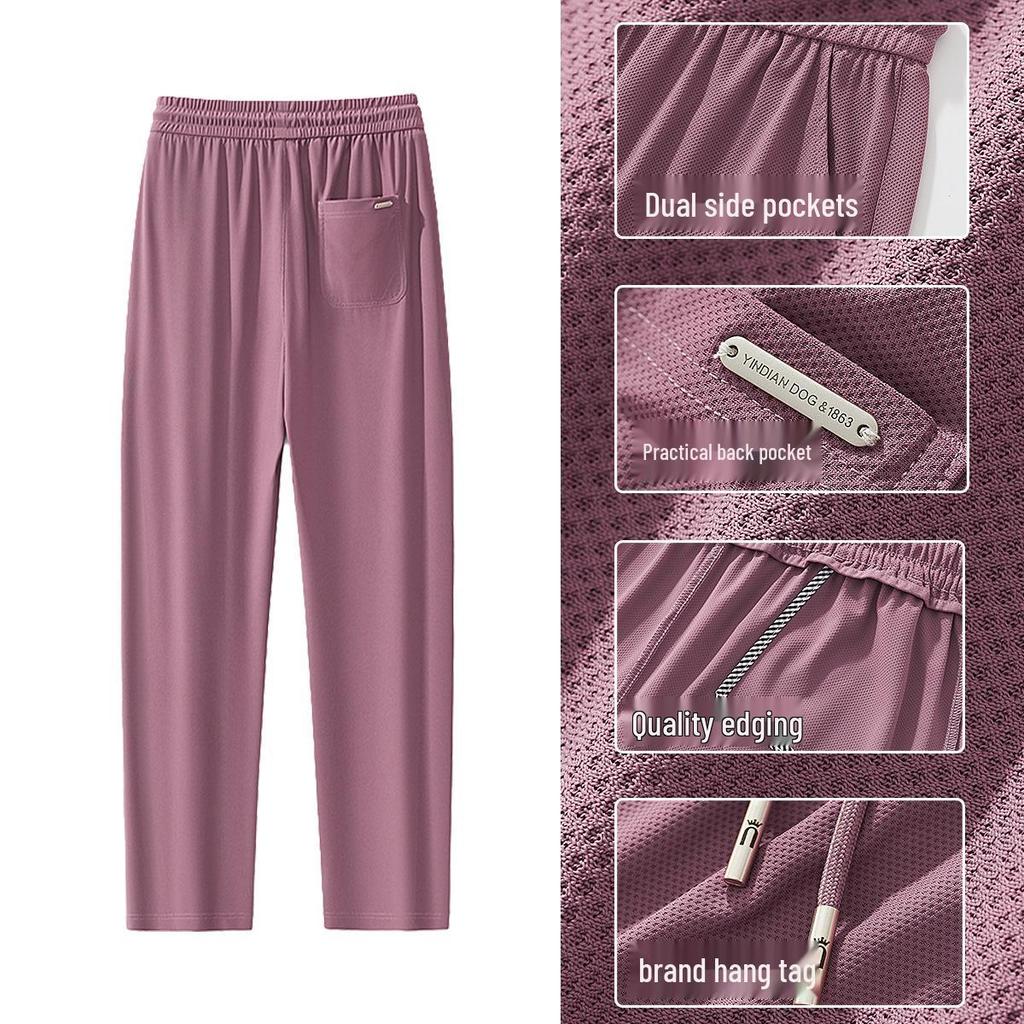 GAGN Dámské letní kalhoty z ledového hedvábí nadměrné velikosti - Lehké kalhoty s rovnými nohavicemi pro ženy středního věku 200 Jin