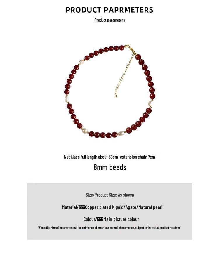 Baroque Freshwater Pearl & Red Agate Beaded Choker Necklace