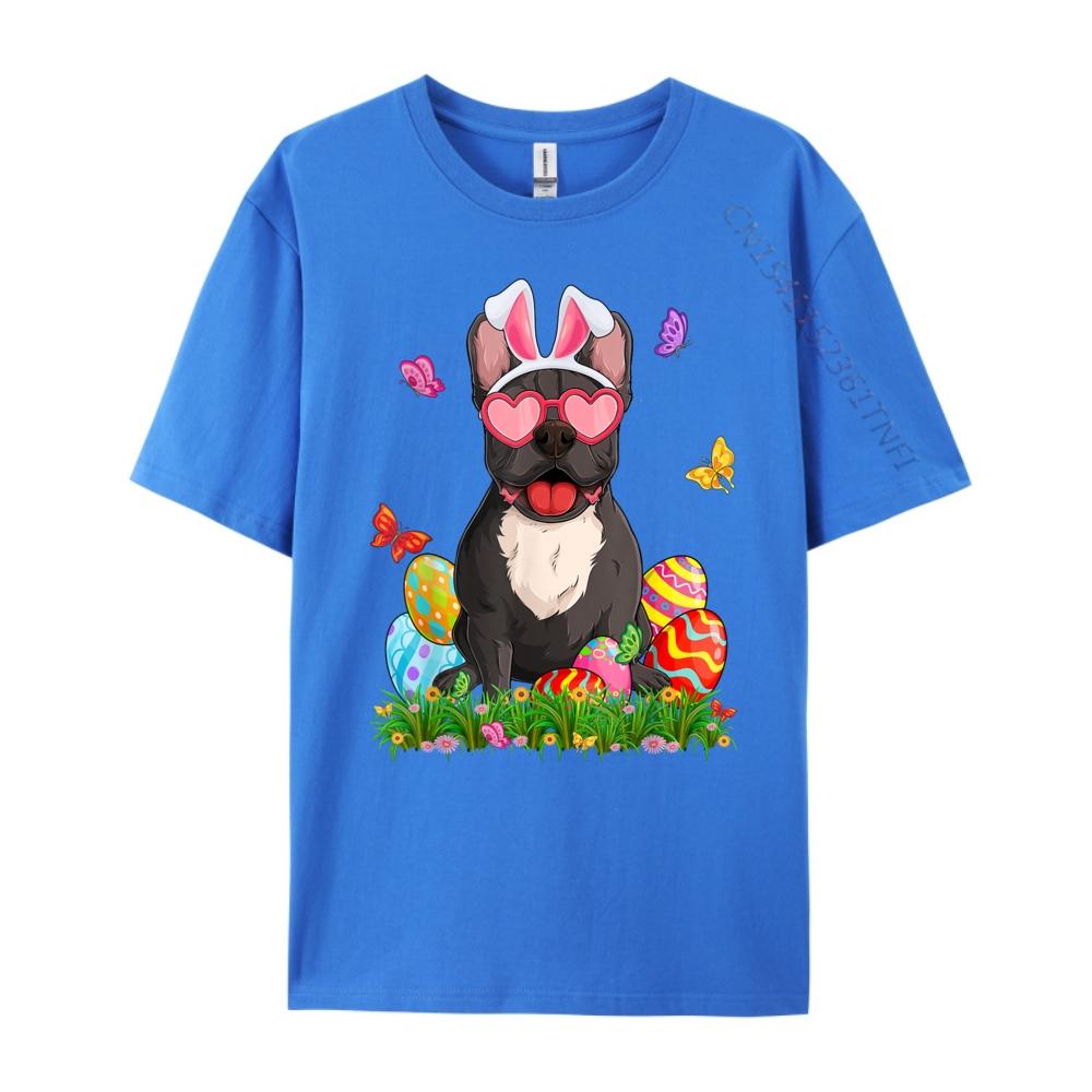 Cute French Bulldog Dog Bunny Ears Easter Eggs Easter Day Graphic T Shirts 100 Cotton Anime T Shirts Mardi Gras