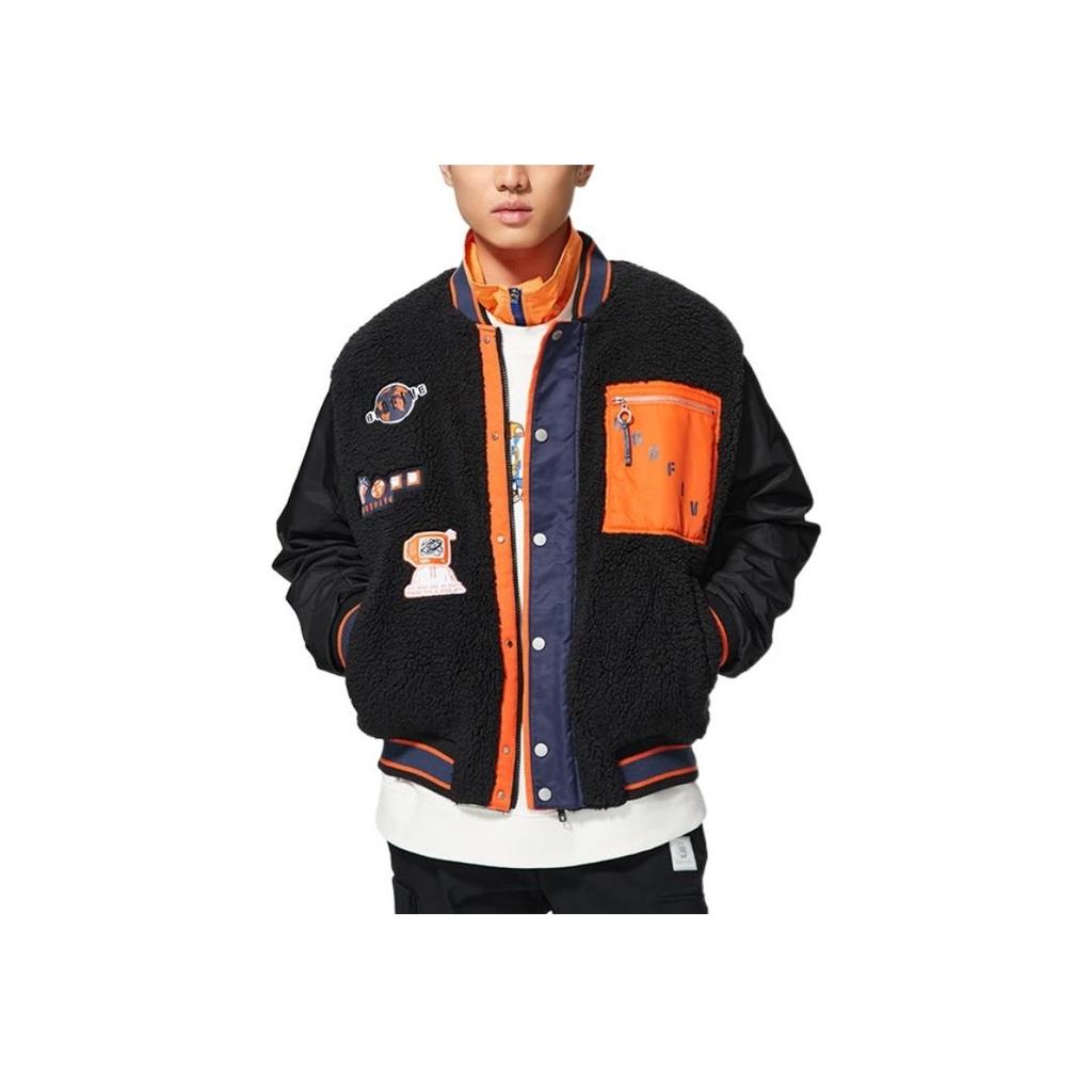 Li-Ning Badfive Series Contrast Color Patch Pocket Detail Single-Breasted V-Neck Jacket Men Jacket Black AFDSA73-2