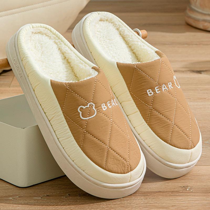 Cotton Slippers Men's Autumn and Winter Couples Plaid Simple and Fashionable Indoor Home Use Thickened Warm Plush Cotton Slippers Women