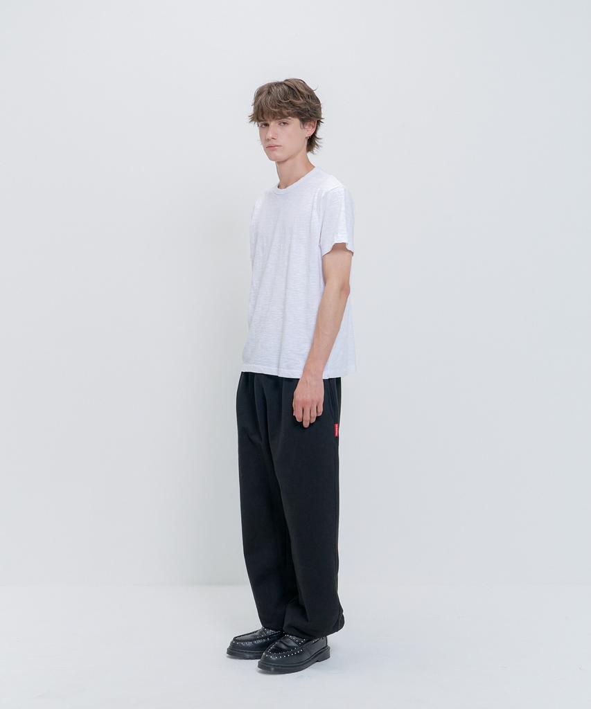 PSSHOPPER Semi-Crop Slub Vintage Short Sleeve T-Shirt [White]