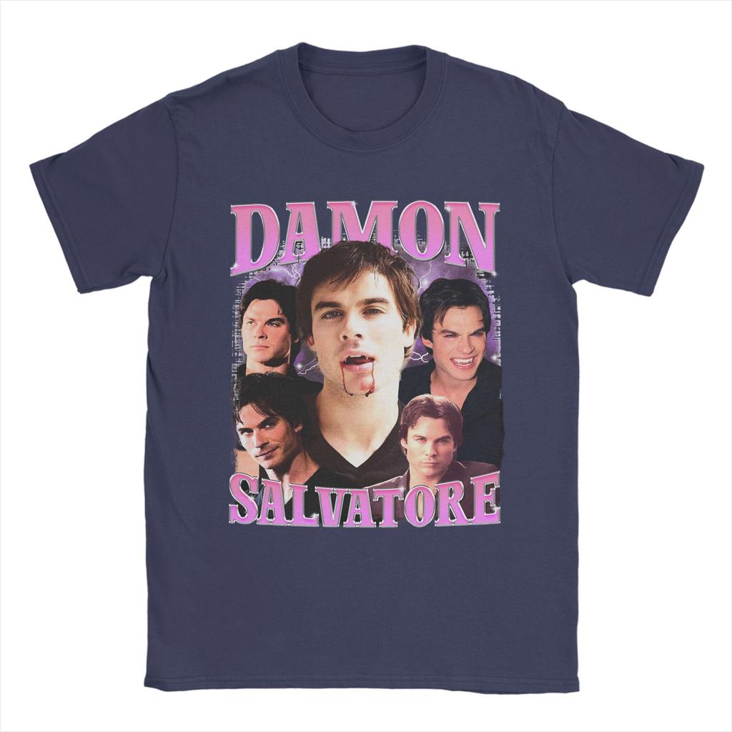 Damon Salvatore Ian Somerhalder TShirts for Unisex   Novelty Cotton Tees O Neck Short Sleeve T Shirts Graphic Printed Tops