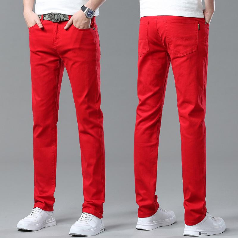 Men's Slim-Fit Coloured Denim Trousers Summer Versatile Trend Casual Stretch Fashionable Designer Trousers