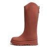 Womens PVC High Shaft Cotton Rain Boots British Style Chunky Sole Waterproof Outdoor Durable Shoes Solid Color Non-Slip Footwear
