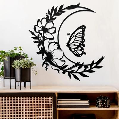 Flower Moon Metal Wall Art - Elegant Steel Wall Decor for Home, Living Room, Bedroom, and Dining Room - Perfect Gift Idea