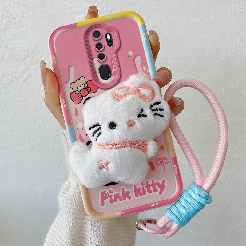 KEYSION Cute 3D Cartoon Plush Case for OPPO A9 2020 with Lanyard Soft Silicone Shockproof Phone Cover for OPPO A5 A9 2020