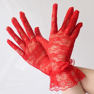 Vintage Women's Sheer Short Lace Gloves Floral Wrist-Length Fancy Costume Accessory for Derby Tea Party Dinner