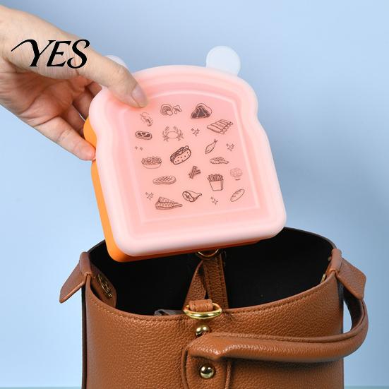 Portable Breakfast Box Silicone Sandwich Holder Lunch Box, Microwave Safe Food Container for Bread Keeper Work Toast, Leak-Proof Bento School,