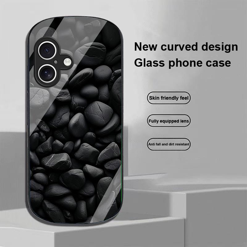 Schwarzer Apfelstein für Apple iPhone 16 11 13 15 14 Pro Max 12 Mini 7 8 Plus XR XS Elliptisch geformte Hülle aus gehärtetem Glas