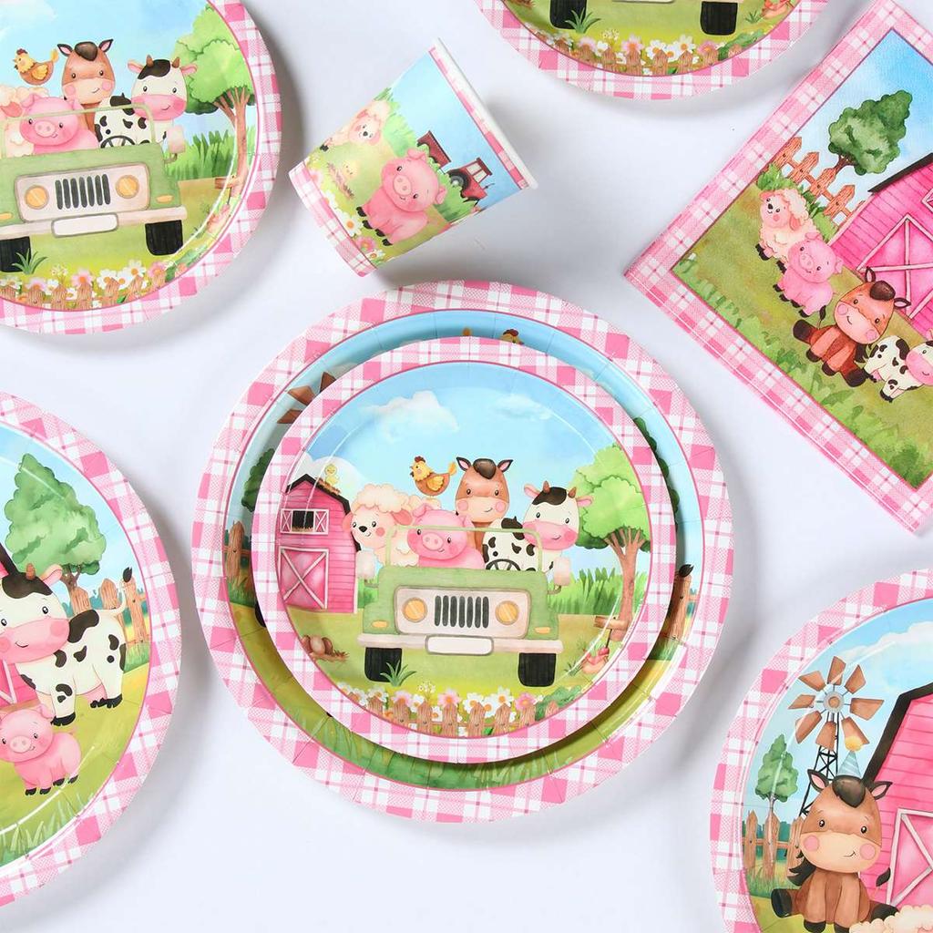 Farm Disposable Tableware Paper Plate Cups Farm Animals Birthday Party Decor Kids Birthday Party Favors Supplies Baby Shower