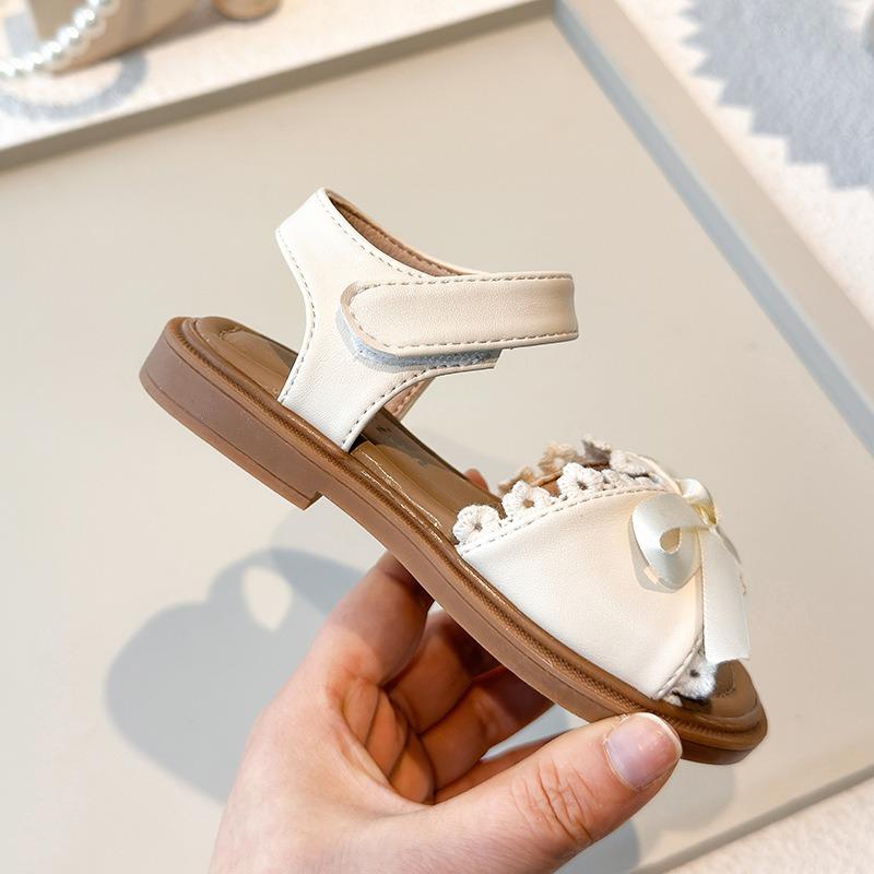 New Spring and Summer Korean-style Girls Sandals, Bow Lace Fringe Flat Princess Shoes for Kids