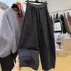 Women's High-Waisted Gray Leopard Wide-Leg Pants - Winter Plus Velvet, Casual, Drawstring, 2-Way Wear.