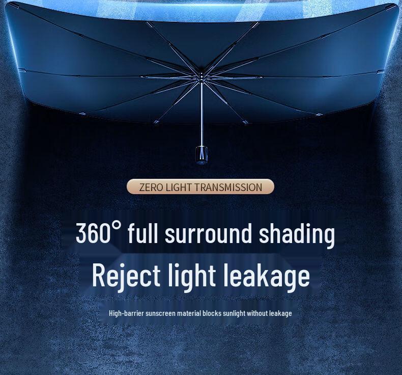 Umbrella-Style Car Windshield Sunshade for Heat and UV Protection