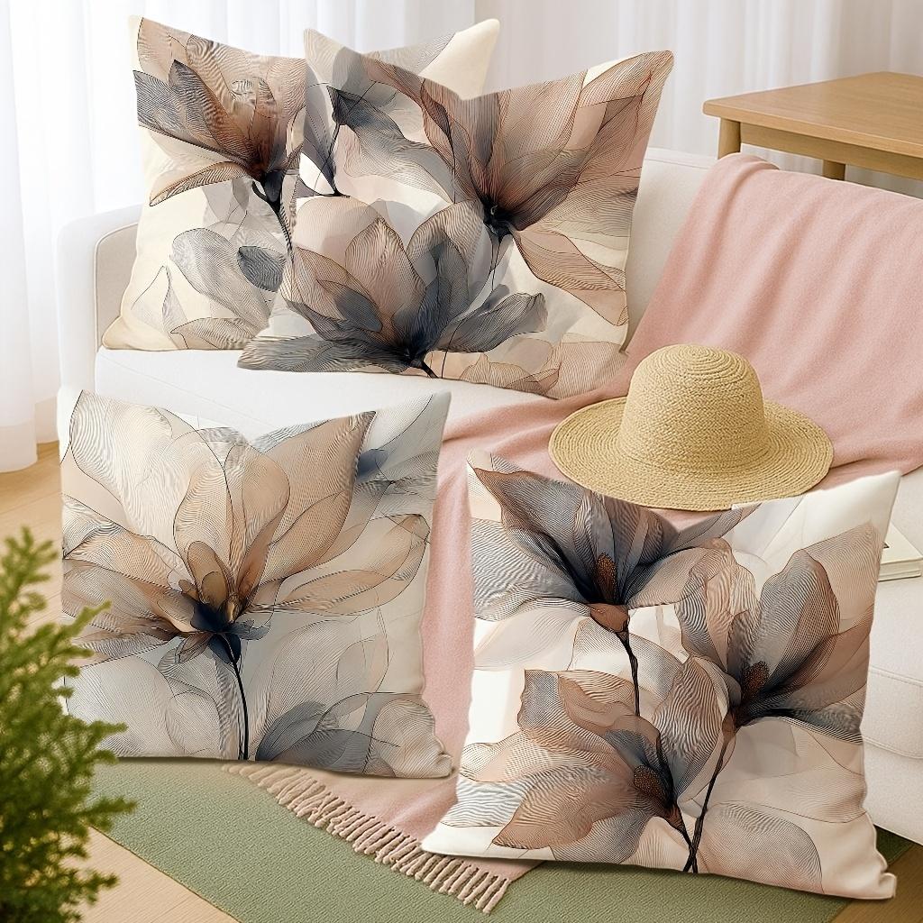 Floral Beige Brown Throw Pillow Cover One Sided Printing Decorative Cushion Cover Vintage Rustic Farmhouse Home Decorations Sofa