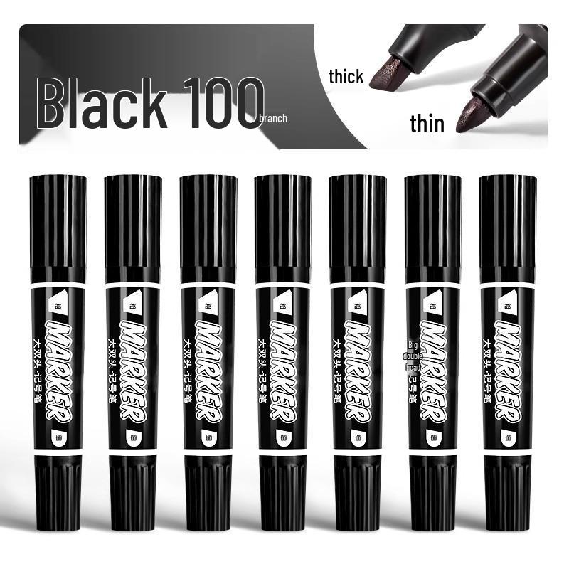 Large Double-Headed Oily Waterproof Marker - Black & Red Broad Tip, Non-Fading, Oil-Proof for Industrial Use