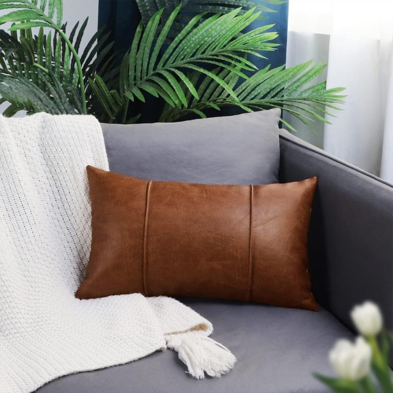 Modern Faux Leather Pillows Cover Stripeds Design Pillowcase Luxury Sofa Cushions Case For Bed Couch Living Room