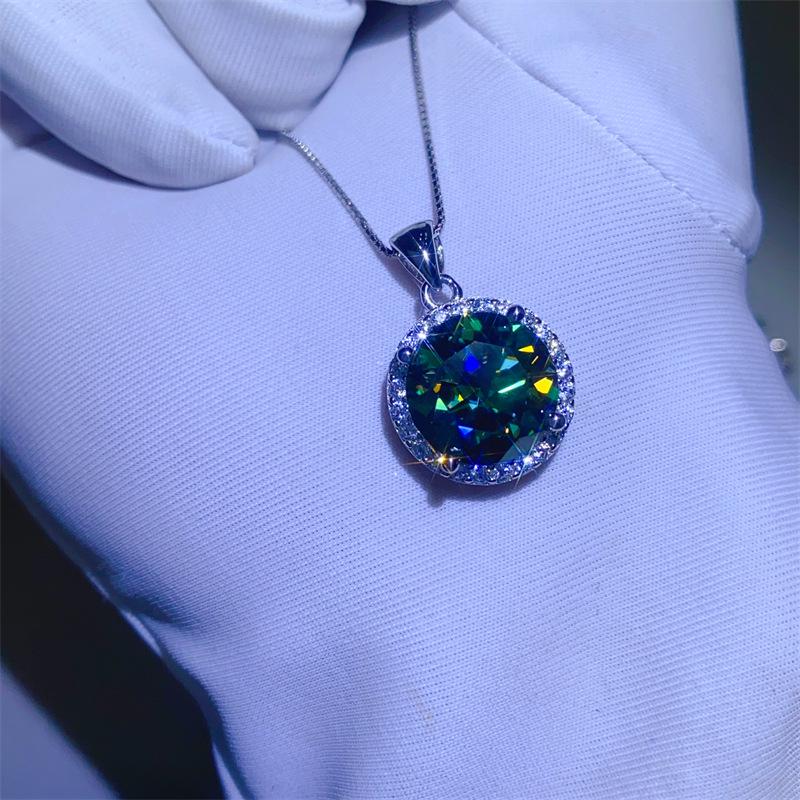 5 Carat Green Moissanite Sunflower Pendant for Women in White Gold Plating