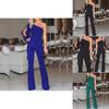 Elegant Women Tied Waist Flared Jumpsuits Fashion One Shoulder Sexy Rompers For Effortless Style