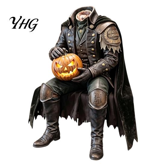 Rustic Gothic Home Accents Resin Headless Horseman Statue with LED Warm Glow, Lighted Halloween Handmade Legend Collectible Sculpture, Tabletop Decor
