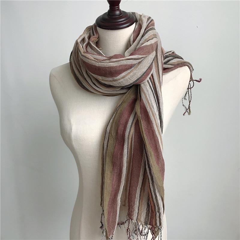 Johnature Thin Striped Scarf Four Seasons Versatile Soft Neck Guard Silk Scarf Women Travel Shawl Scarf