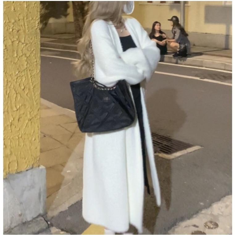 

Большая версия мягкого ворсистого трикотажного кардигана из искусственной норки, осень-зима, свободного и ленивого стиля фэн-шуй, длинная куртка из флиса норки для женщин M бежевый