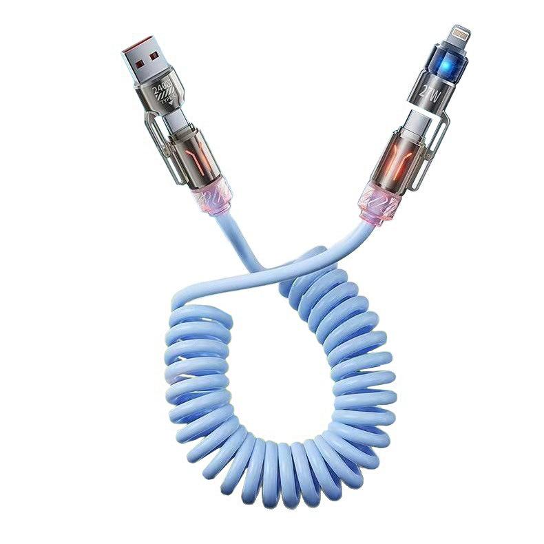 

4 in 1 240W Spring Cable USB Type C To Type C Lightning Cable For iPhone 16 15 iPad Samsung Laptop Super Fast Charge Wire 2M синий