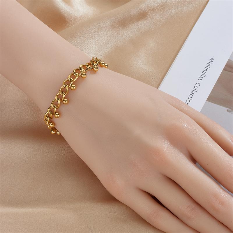 DIEYURO 316L Stainless Steel Gold Beads Thick Chain Necklace Bracelet For Women Girl New Trend Non-fading Jewelry Set