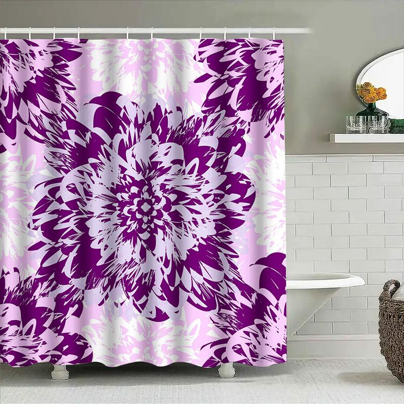 Delightful Purple Blossom Shower Curtain Floral Print Bath Decor for Home Bathroom Decoration Pink White Floral Bath Shower Curt
