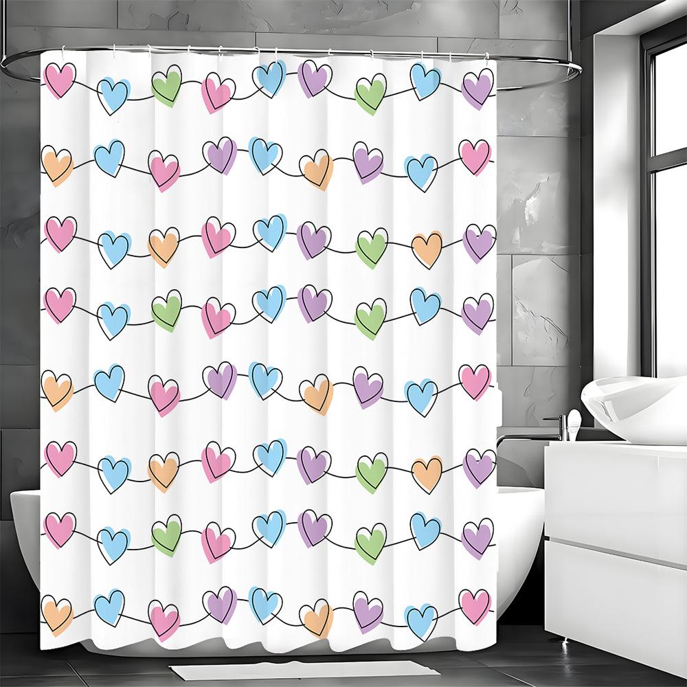 Creative Colorful Hearts Shower Curtain Washable Dirt-Resistant Shower Head Waterproof Polyester Bath Curtain For Home Decor