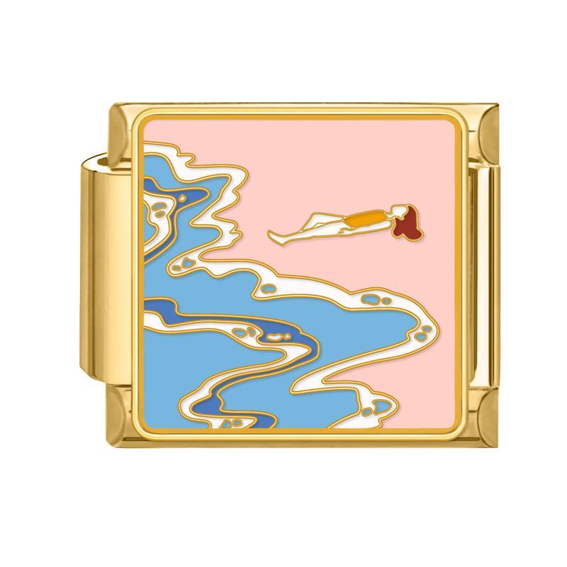 Y2K Gold Color Bear Cat Blue Sky Rose Flowers Moon Italian Charm Link Fit 9MM Stainless Steel Bracelet Women DIY Making Gifts