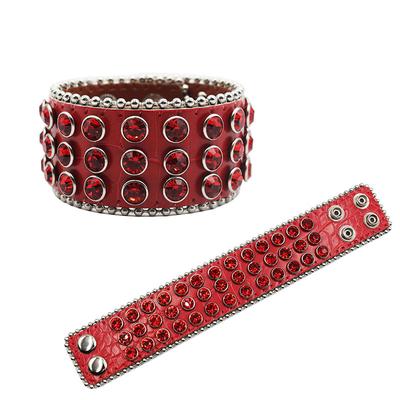 European and American Hip-hop Rhinestone Bracelet Jewelry, Fashionable Design Diamond-encrusted PU Leather Hand Jewelry