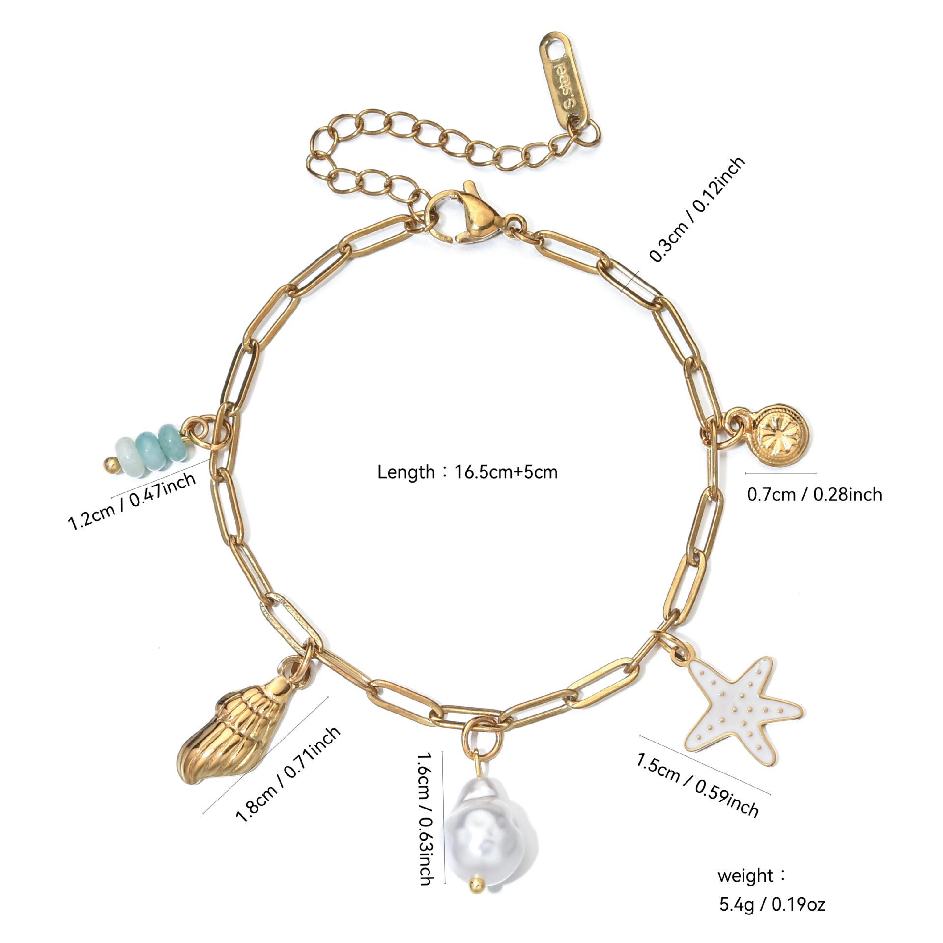 Stainless Steel Starfish & Seashell Pendant Bracelet - Light Luxury, Versatile Niche Design for Women