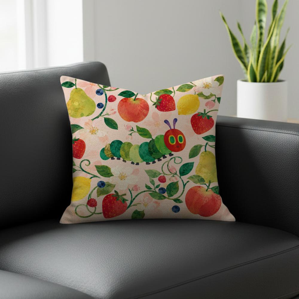 Character The Very Hungry Caterpillar Cushion Cover Natural Linen Pillowcase Set AllinOne Decor for Sofa Bedroom  Chair
