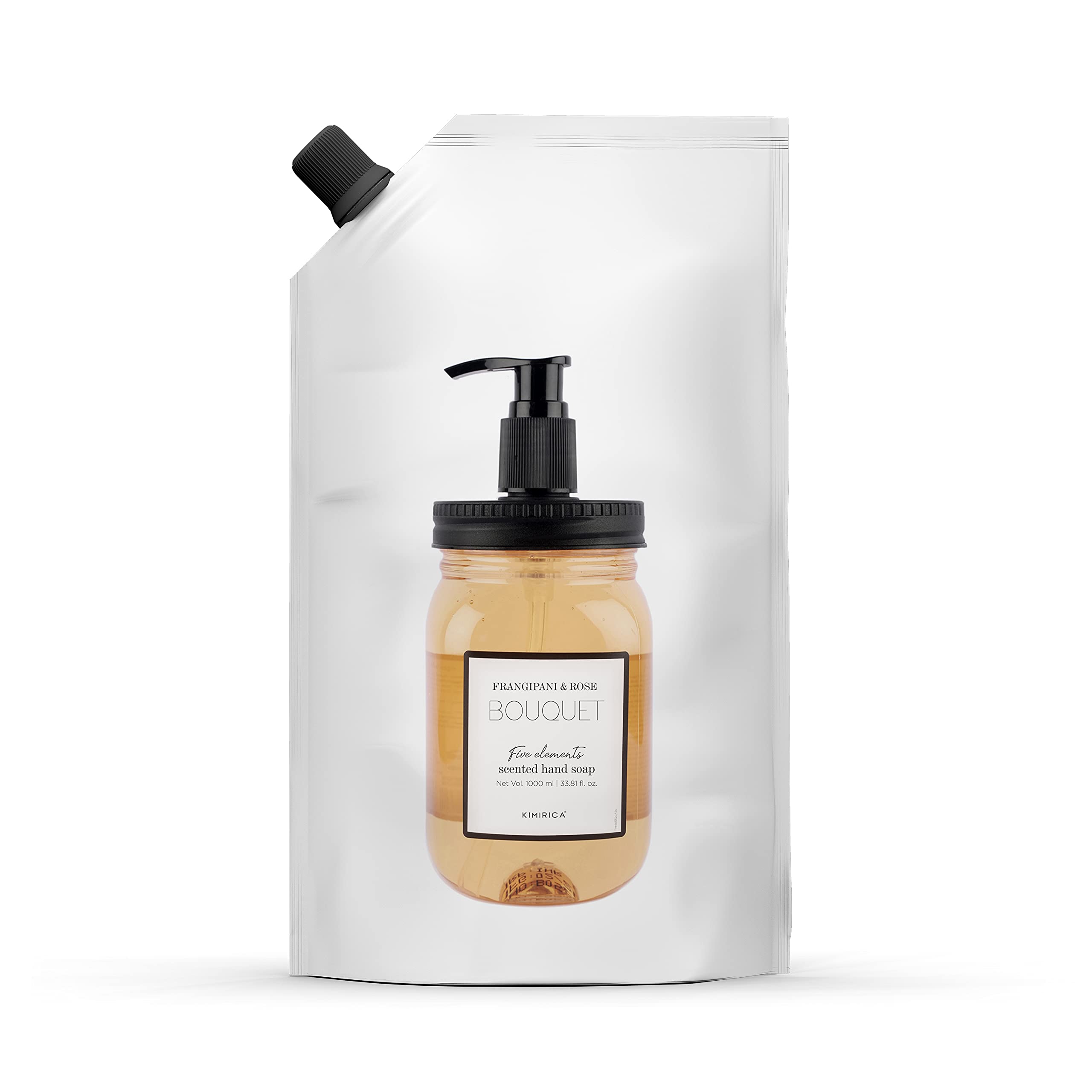 Kimirica Bouquet Foaming Liquid Hand Wash Refill Pack with Goodness of Frangipani and Rose, 100% Vegan & Paraben Free Moisturizing Hand Wash | Soft on
